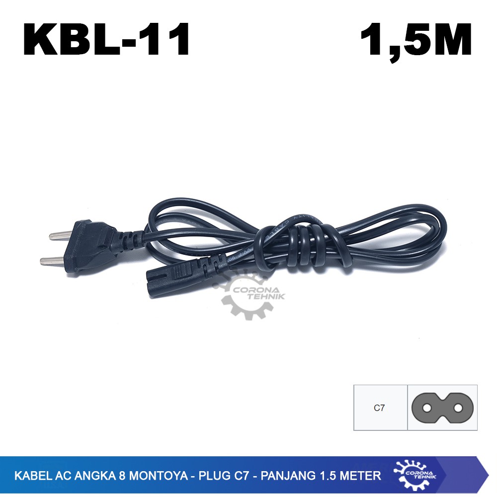 Kabel AC Angka 8 Monotoya - Plug C7 - Panjang 1.5 Meter