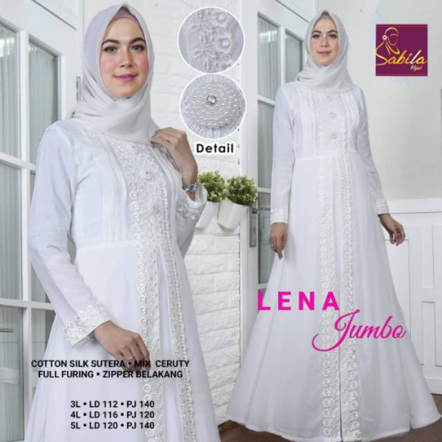 Lena Gamis Putih Jumbo Cotton Silk Sutera mix Ceruti  Sabila