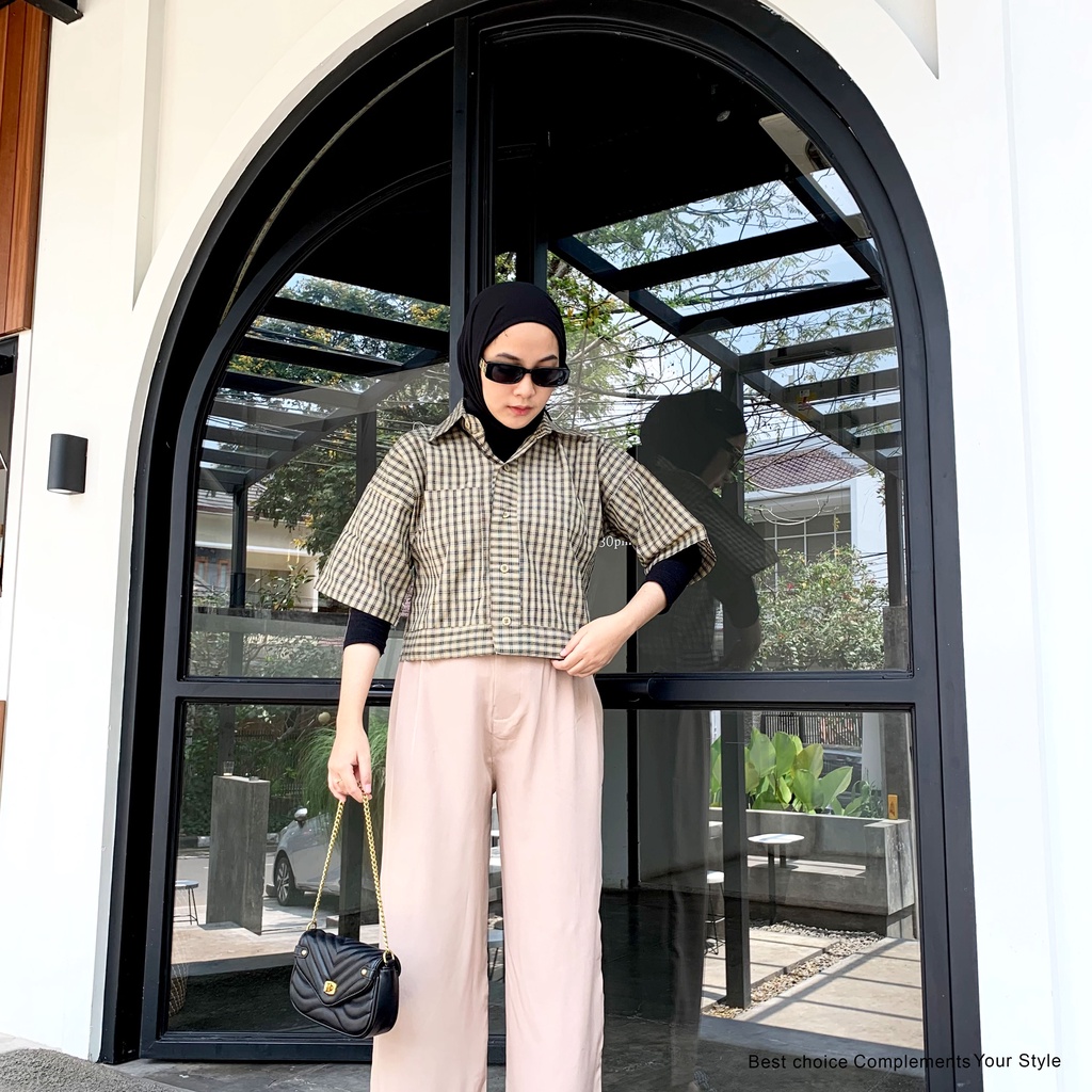 Zena Crop Basic Atasan Wanita Kemeja Sirt By Mahyra