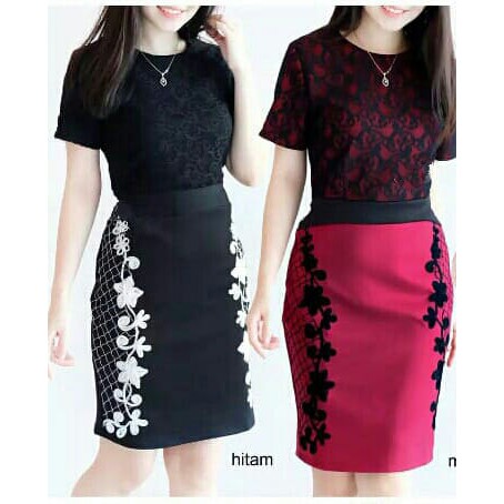 QUEEN FASHION SETELAN BRUKAT SWS / HITAM / MAROON / FIT TO L