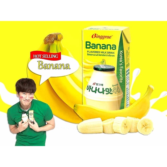 

BANANA MILK BINGGRAE FLAVORED MILK 200ML KOREAN NO 1 BEVERAGES TOP TURUN HARGA!!