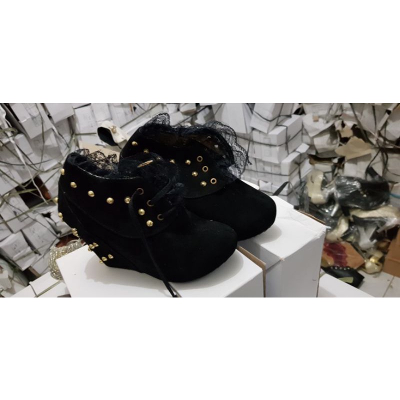 starr seller boot wedges wanita renda tali tan hitam 02