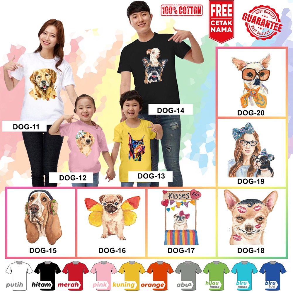 [FREE NAMA!!] Baju Kaos ANAK DAN DEWASA MOTIF ANJING DOG BANYAK MOTIF