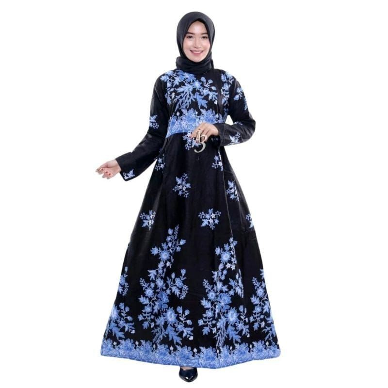 Batik Couple Keluarga Modern Sania Ruffle Ori Ndoro Jowi Dnt Motif cibulan biru-Gamis ibu