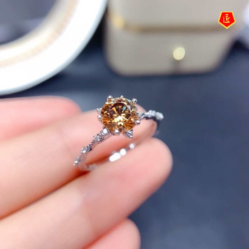 [Ready Stock]Simple Personality Champagne Morganite Snowflake Ring