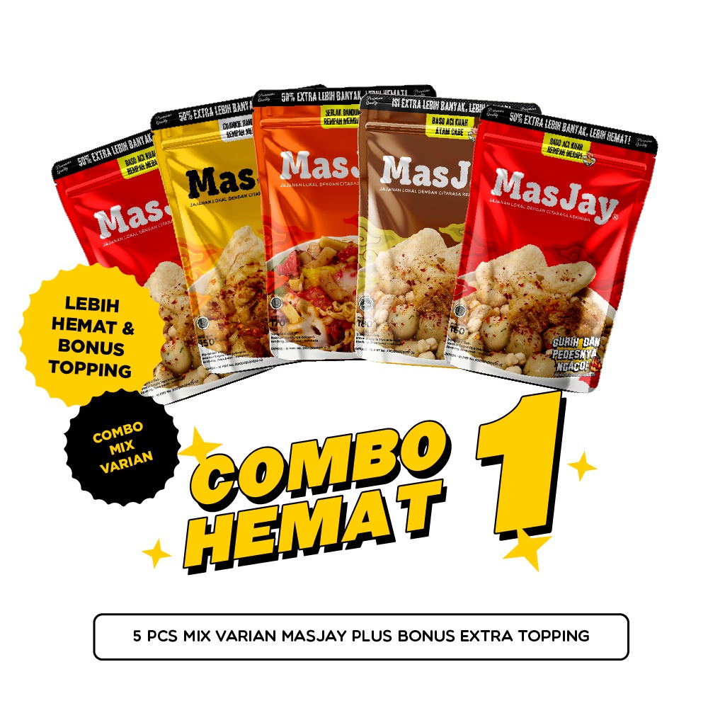 MASJAY Combo Hemat 5 Pcs Mix Varian MasJay Instant (Bonus Extra Topping Mix Cuankie)