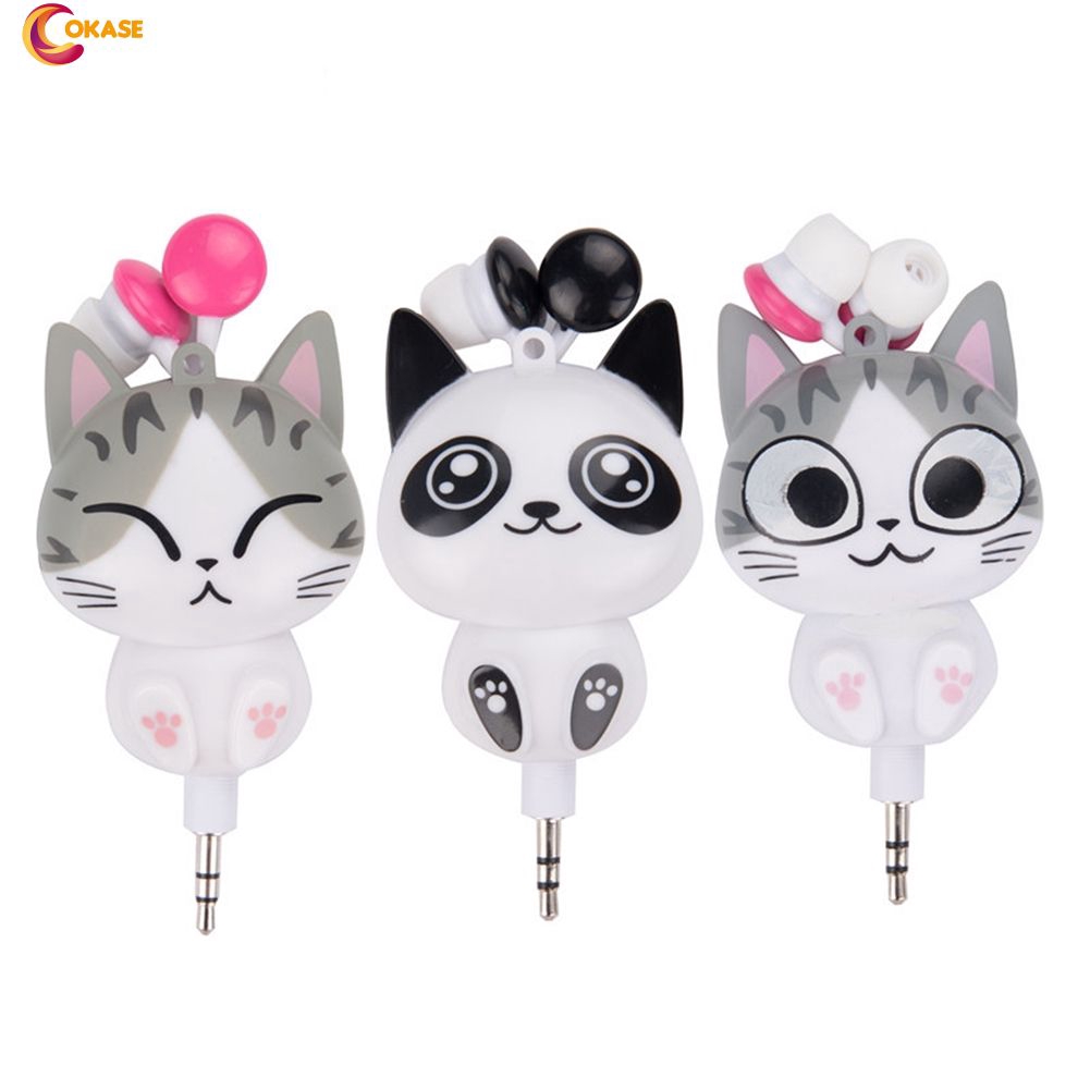 Headset Earphone Kabel Gulung Model Kartun Kucing Lucu Dengan Jack