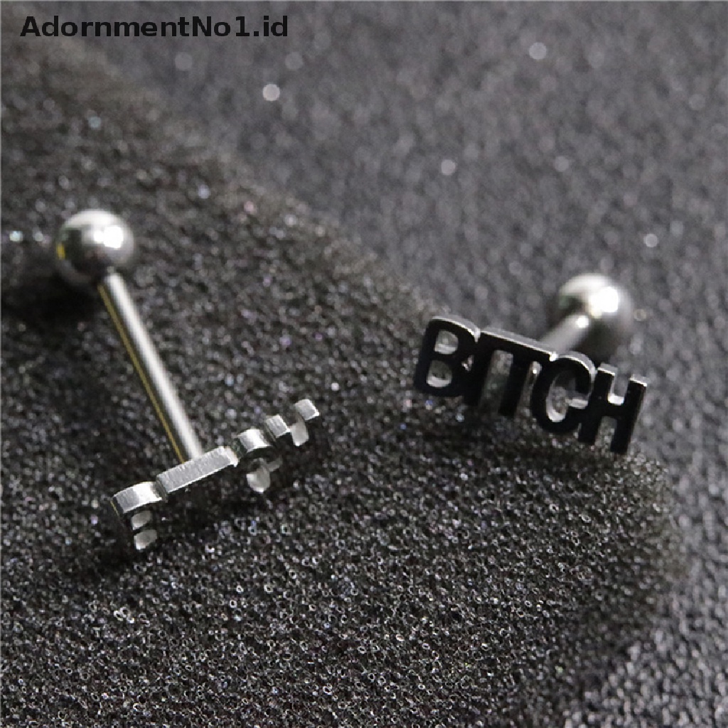 (AdornmentNo1) Cincin Tindik Lidah / Tubuh Bahan Stainless Steel Desain Barbell Gaya Punk Untuk Pria / Wanita