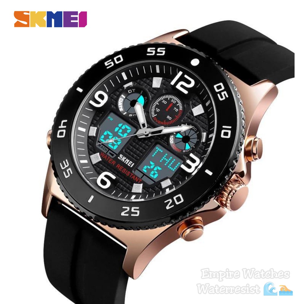 Jam Tangan Skmei 1538 Pria Strap Rubber Analog Digital Kualitas Original Waterproof