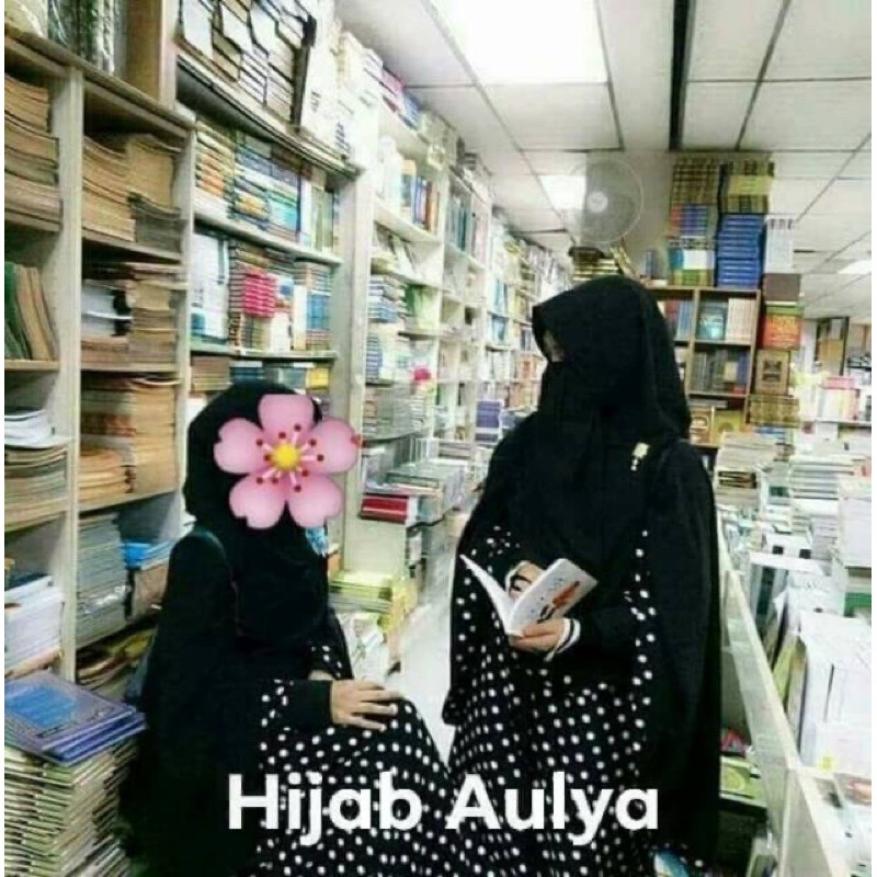 gamis syar’i polkadot series set khimar (free cadar) gamis polka ori by hijab aulya pemalang hitam