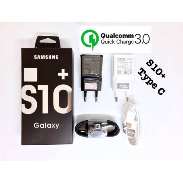 Charger Samsung S10 Plus S10+ Quick Charge 3.0 Qualcomm Kabel Data Type C 2.4A Charger FAST CHARGING