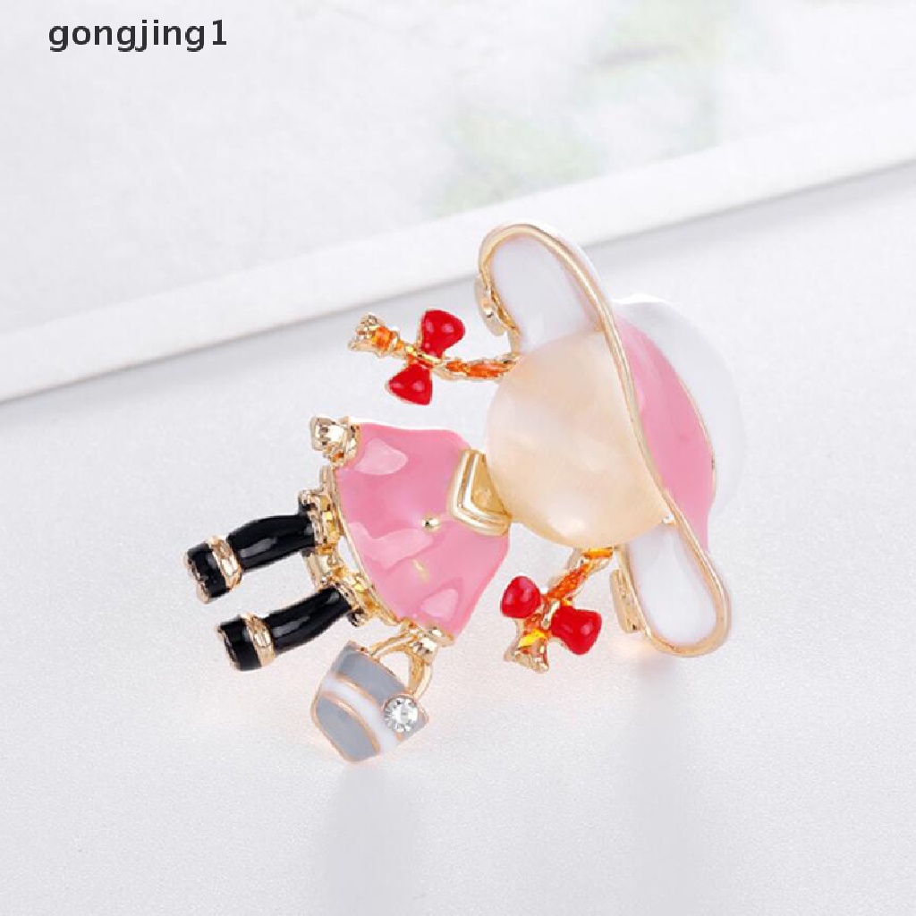 Bros Pin Enamel Desain Lukisan Perempuan Aksen Kristal Untuk Aksesoris Perhiasan