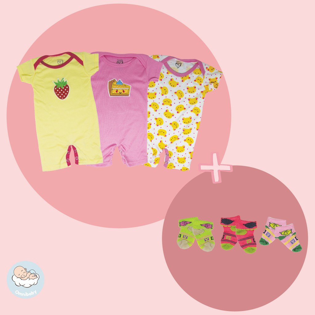 Lovelle cart's romper bayi laki/bayi perempuan 3in1 + 3 set kaos kaki(0-12 bulan)