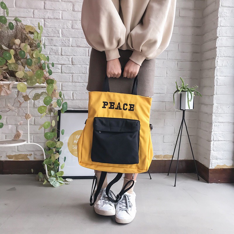 Tas Ransel Kanvas Peace Multifungsi Kuning Import