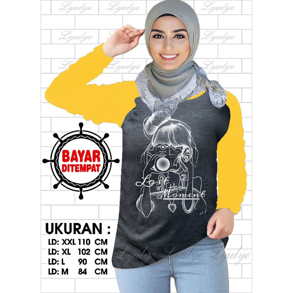 Kaos Raglan (C.KAMERA)/Kaos Wanita Lengan Pjg/ Kaos Wanita/ Kaos Cewek/ Kaos Oblong/Misty