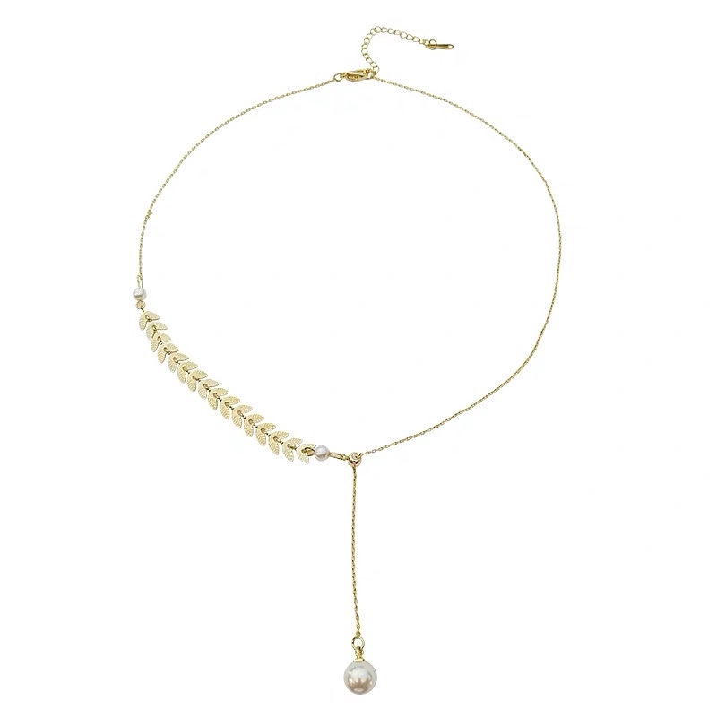 Kalung Liontin Mutiara Asimetris Warna Emas Permen Untuk Wanita