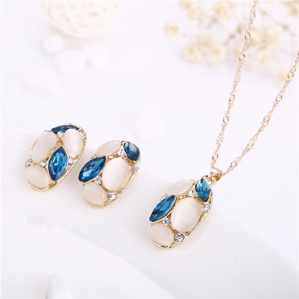 Hu Hu Hu Hu Hu Alat Bantu Pasang Kacamata♡ Set Anting Tusukkalung Rantai Dengan Liontin Batu Opal Bentuk Tetesan Air Untuk Wanita