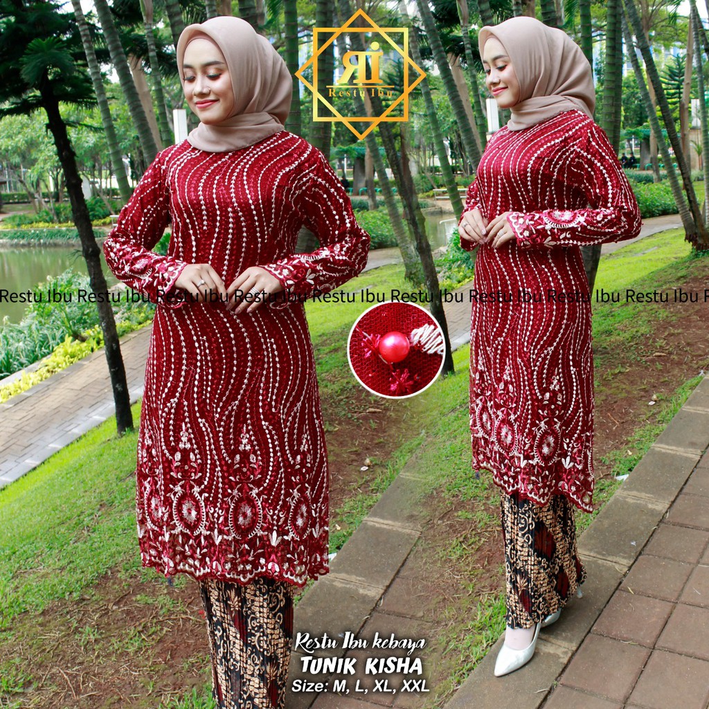 ( COD ) Setelan kebaya tunik soraya - kebaya modern - outfit kekinian - bahan tulle bordir mutiara - pakaian kondangan, pesta keluarga, wisuda, akad ataupun nikahan