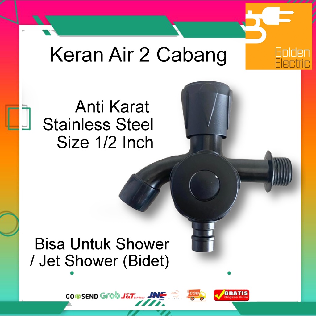 Kran Keran Air Tembok Hitam 2 Cabang Stainless Steel 1/2 inch Black