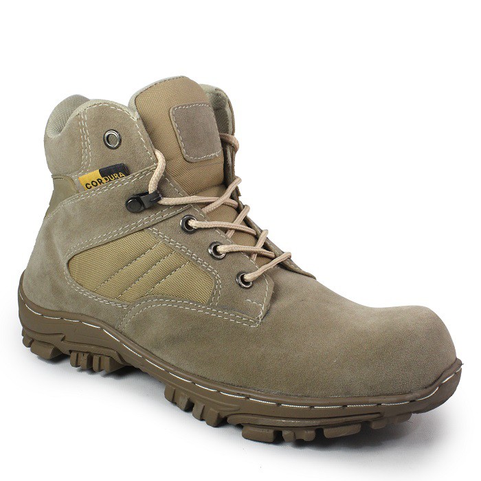 Boots Safety Sepatu Pria Ujung Besi Cheap Pendek Sleting Cream / Sepatu Proyek /Tracking/Naik Gunung