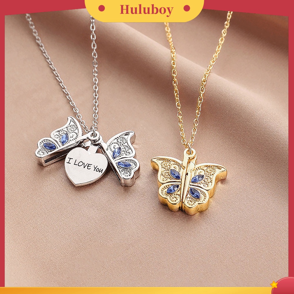Hu Hu Hu Hu Hu Alat Bantu Pasang Kacamata♡ Kalung Liontin Butterfly Open Heart Aksen Berlian Imitasi Untuk Wanita
