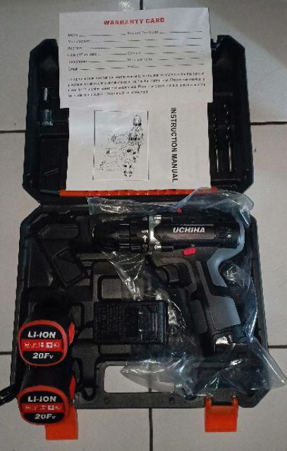 Mesin Bor Baterai Cordless Besi Kayu Tembok Beton  Merk Uchiha Japan Promo Gila