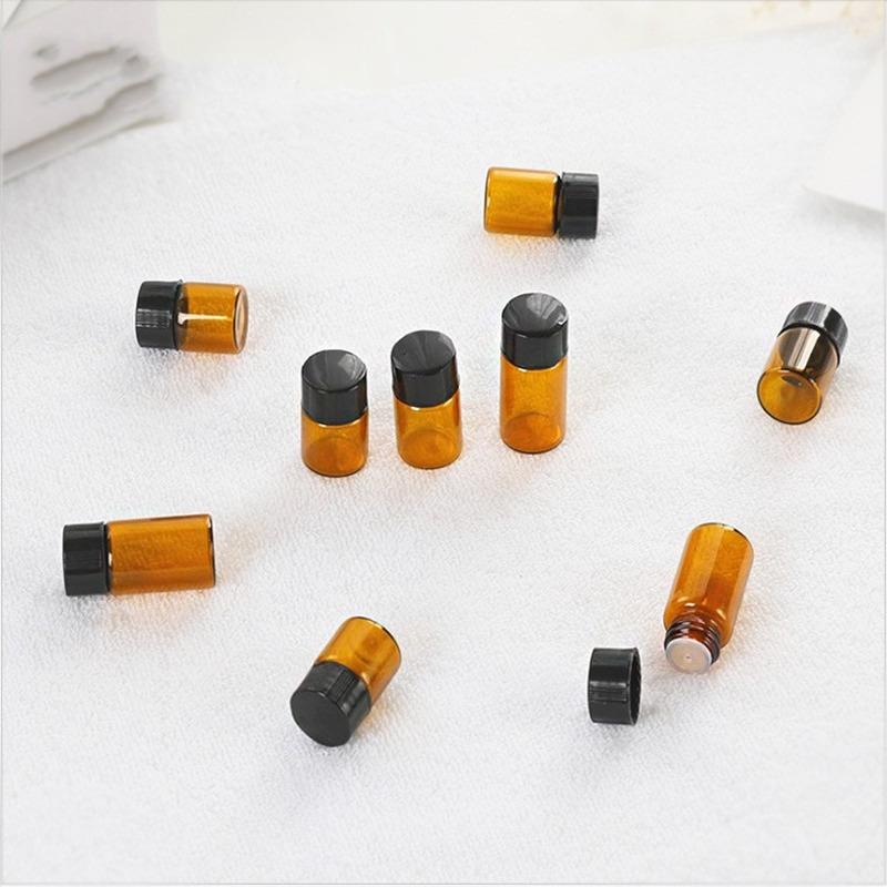 5pcs / Set Botol Kaca Amber Mini Kosong 1 / 2 / 3ml Portable Untuk Sampel Parfum / Kosmetik / Travel