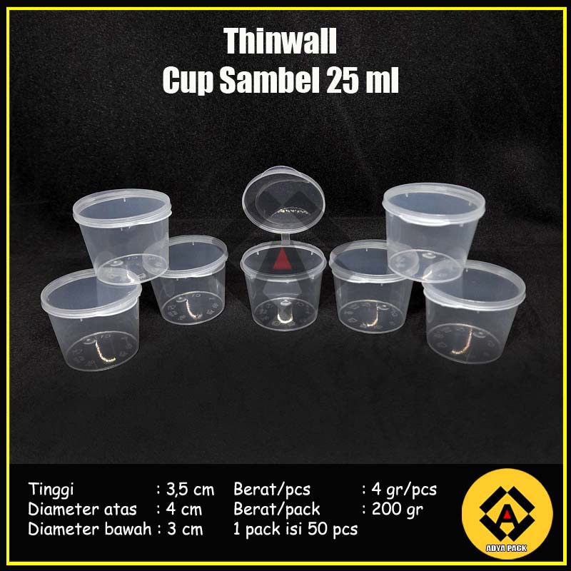 Thinwall 25 ml BULAT SAUCE CUP - Wadah Plastik Saus Mayonaise  Tempat Saos Sambal Kecil 25ml Anti Bo