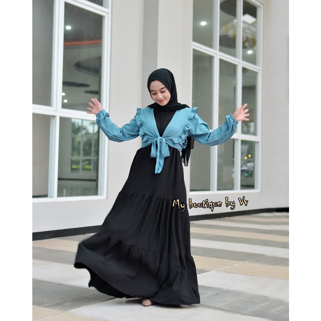 GAMIS SET ROMPI ALULA canda susun itycrepe mix cardigan rompi bisa di lepas gamis kerja wanita muslim