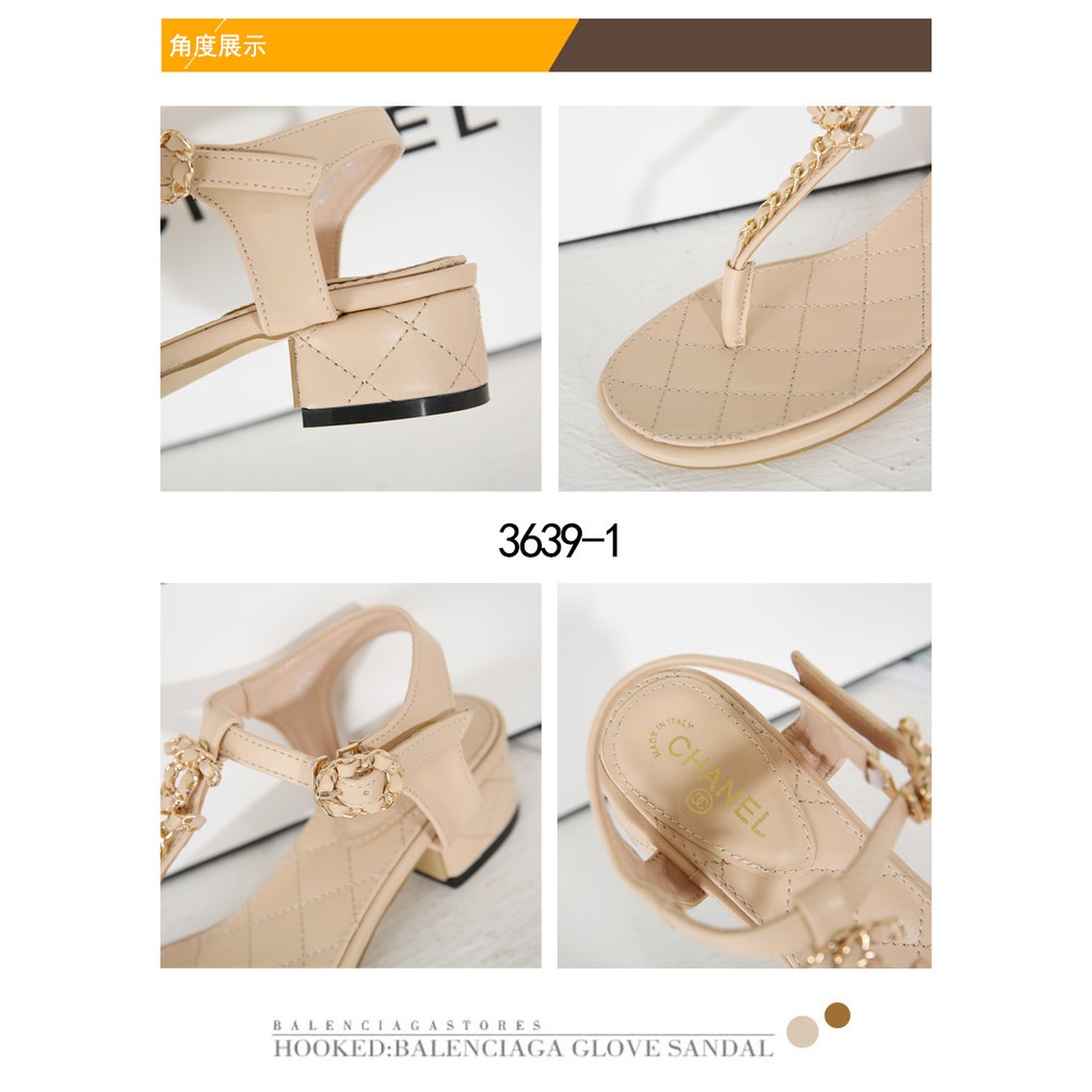 New Arrivall ! New Item ! Chain Plain Leather Block Heels Elegan Style Sandals Wanita 3639-1