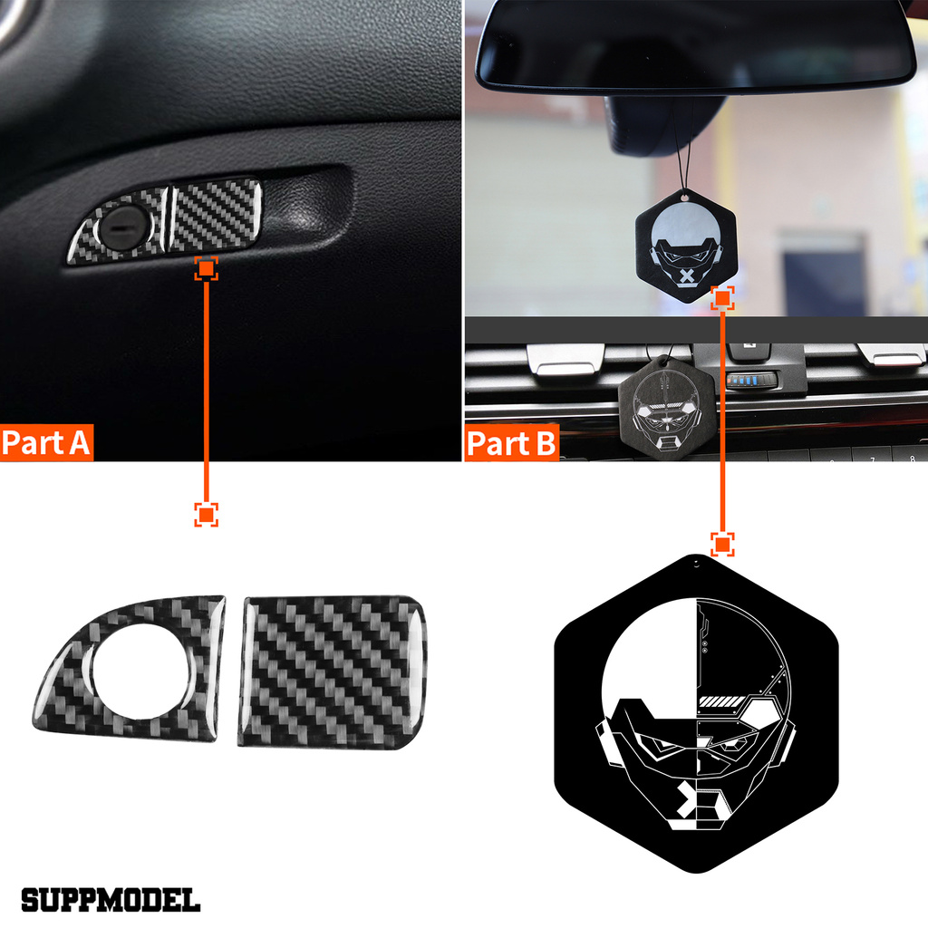 Smodel 1 Pasang Sticker Dekorasi Handle Tengah Mobil Motif Serat Karbon Untuk Dodge Challenger 2015