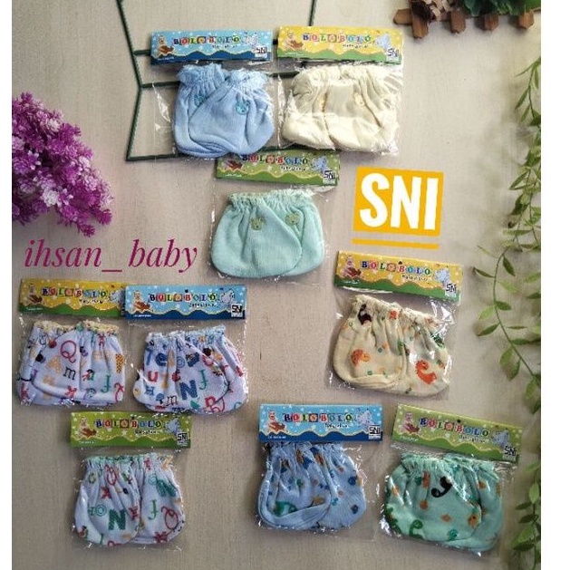 sarung tangan+sarung kaki bayi polos/motif bolobolo SNI