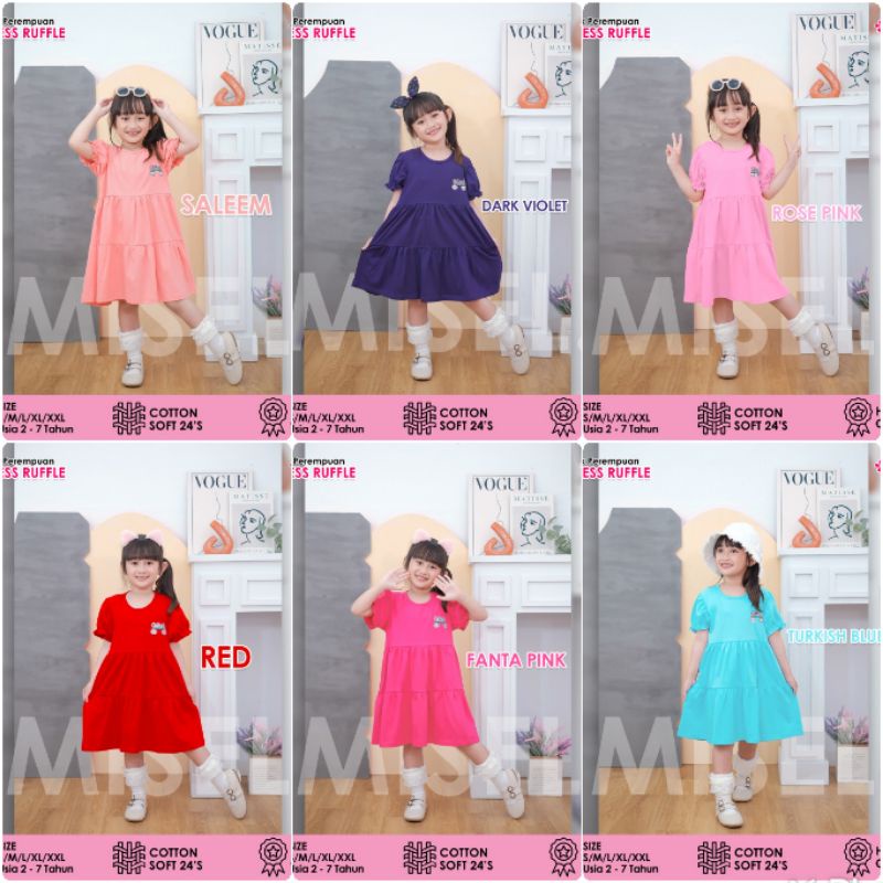 Misel DRESS RUFFLE 2-7 Tahun Dress VIRAL Kekinian Bahan Kaos Cotton24S