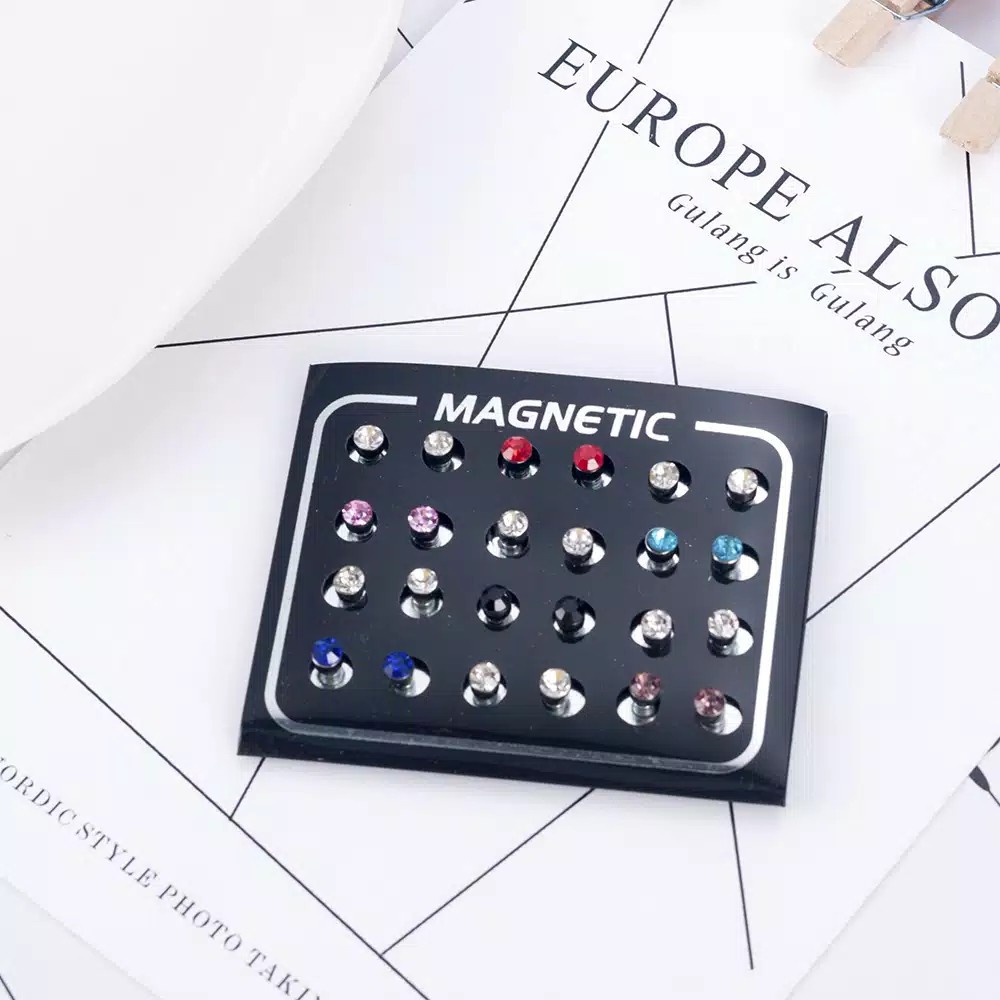 12pcs Anting Klip Magnetik Berlian Imitasi Untuk Pria Wanita Tanpa tindik