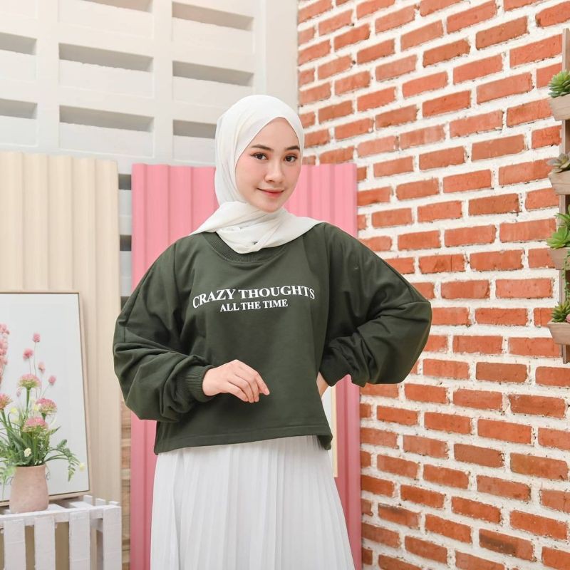 PAKAIAN WANITA - CRAZY TOUGHTS - SWEATER WANITA - SWEATER FLEECE - PAKAIAN TERLARIS-KASUAL STYLE