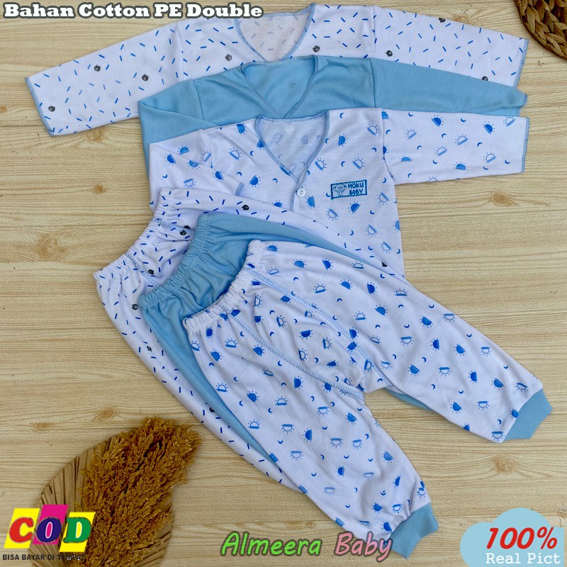 Isi 6 PCS Baju Celana Bayi Baju Panjang Celana Pempers Panjang Baru Lahir Setelan Bayi Usia 0-3 Bulan Seri Biru Almeera Baby and Kids