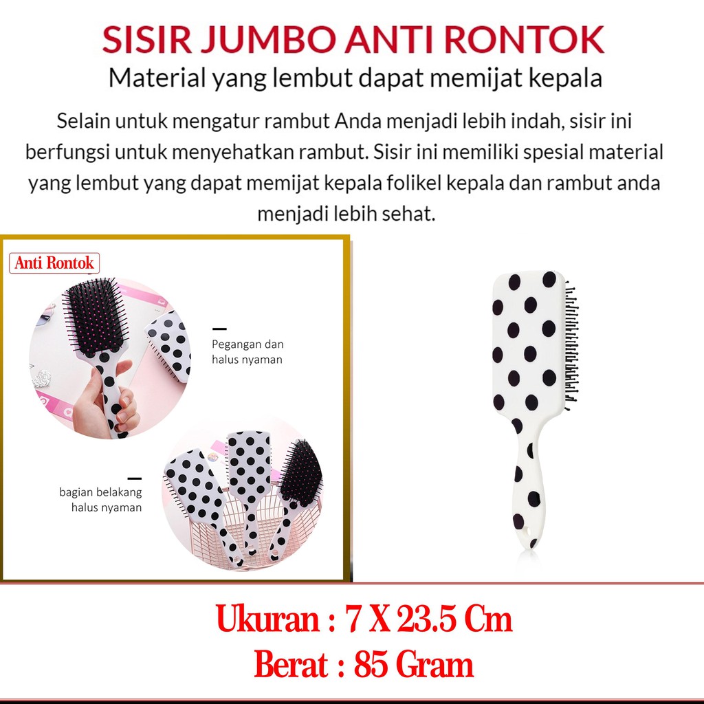 NSJ New Motif Sisir Jumbo Polkadot Anti Rontok Hair Style Comb Rambut Wanita Sisir Rambut