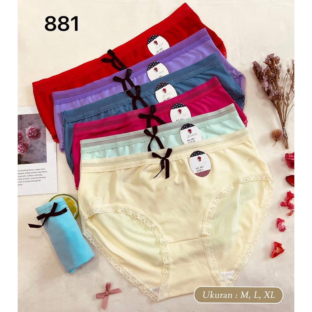 BEE - Celana Dalam Wanita Polos List Pita Cd Cewek Import Mid Waist Bahan katun 881 Jiashini