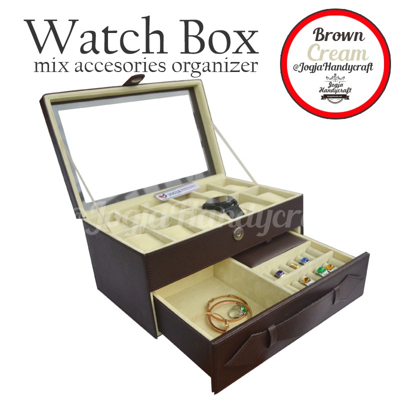 Kotak Tempat Jam Tangan isi 12 Laci Tempat Perhiasan Watch Box Accesories Organizer Jogja Handycraft