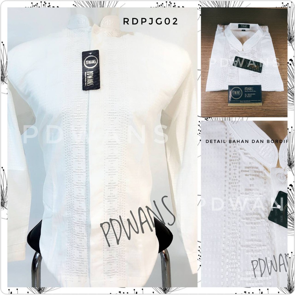 Baju Koko Muslim Dewasa Lengan Panjang Kemeja Koko Bordir Putih Tulang PDWANS - RDPJG02-4