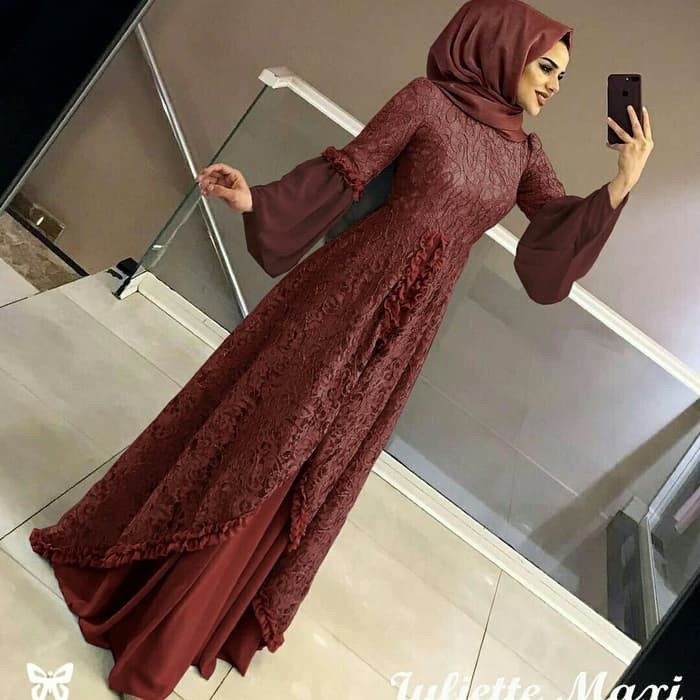 4Ajt4 Super Promo Gamis Brukat Tile Dress Ismi Putih Baju Re JW503  / Maxi / Dress Busana Muslim Ju