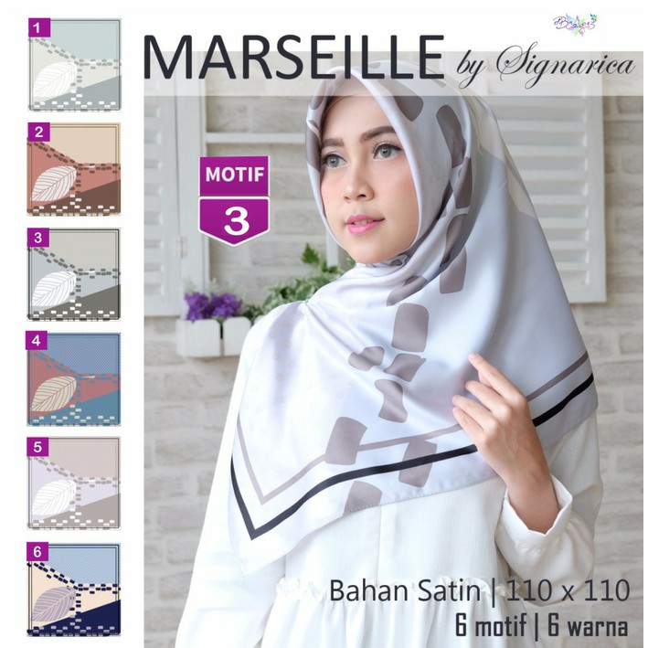 Jilbab Segiempat Marseille Satin Motif 3 By Signarica Hijab Scarf