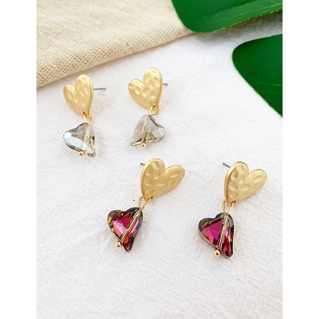 LRC Anting Tusuk Fashion Alloy Diamond Heart Earrings F55854