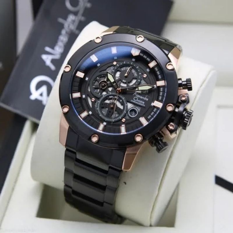 Jam Tangan Alexandre Christie AC 6564 Pria / AC6564 MC Black Rosegold Original