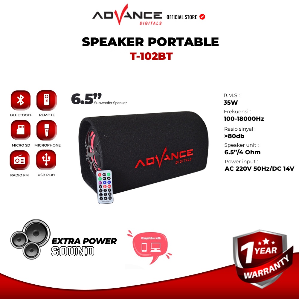 ADVANCE SPEAKER TABUNG BLUETOOTH MOBIL / SPEAKER TABUNG / SUBWOFER 6,5 INCH/ ADVANCE T-102 BLUETOT B