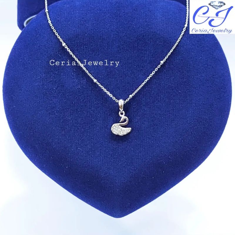 Kalung Perak Asli Silver 925 Lapis Emas Putih dengan Liontin Swan/Angsa - Perhiasan Perak Wanita