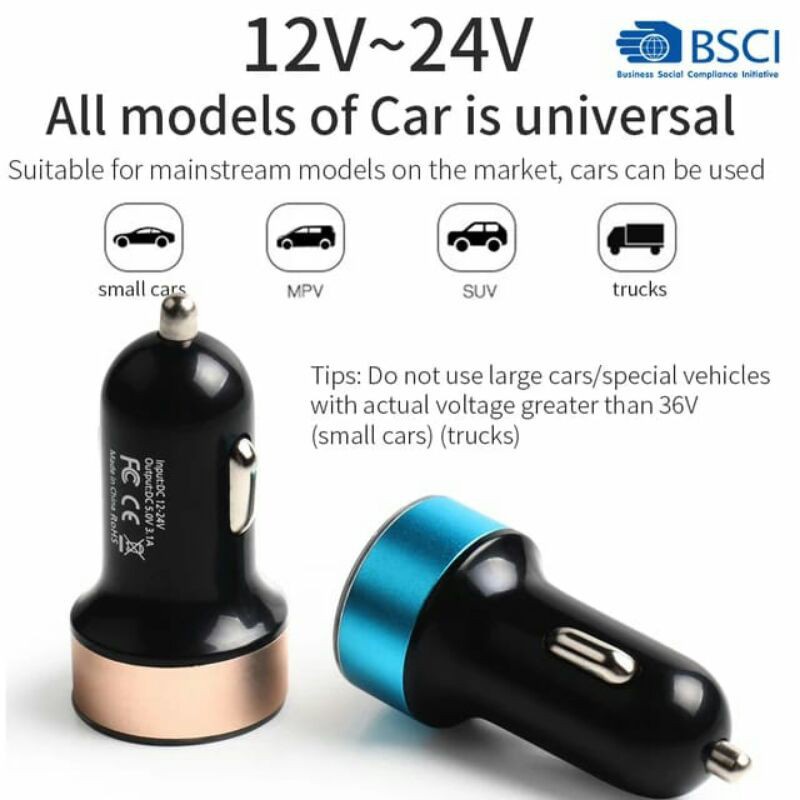 Car Charger Colokan Charger Mobil 2 Ports 3.1A 12V-24V Output