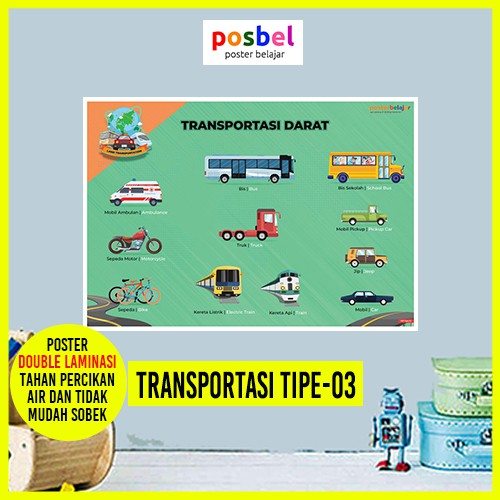 Poster Gambar Alat Transportasi Darat Posbel Belajar Anak seri