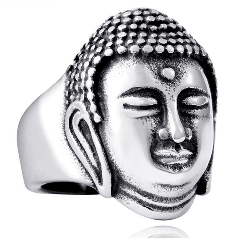 Cincin Pria Motif Uman Buddha Gaya Punk