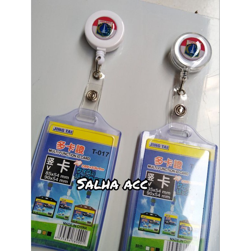 

Name tag id card tempat kartu karet beningT-017 Double +yoyo putih logo dki Jaya raya